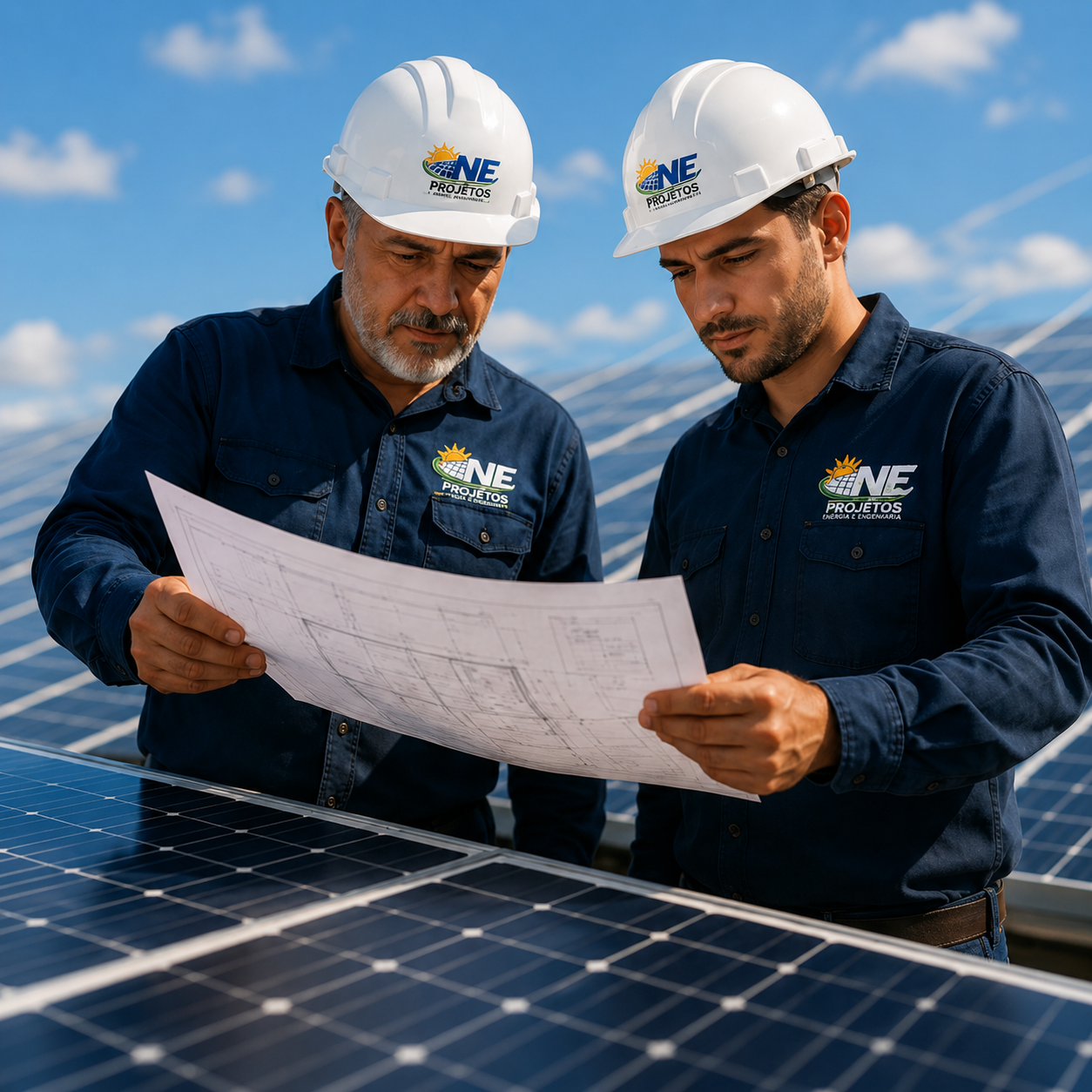 Técnico realizando manutenção em sistema de energia solar